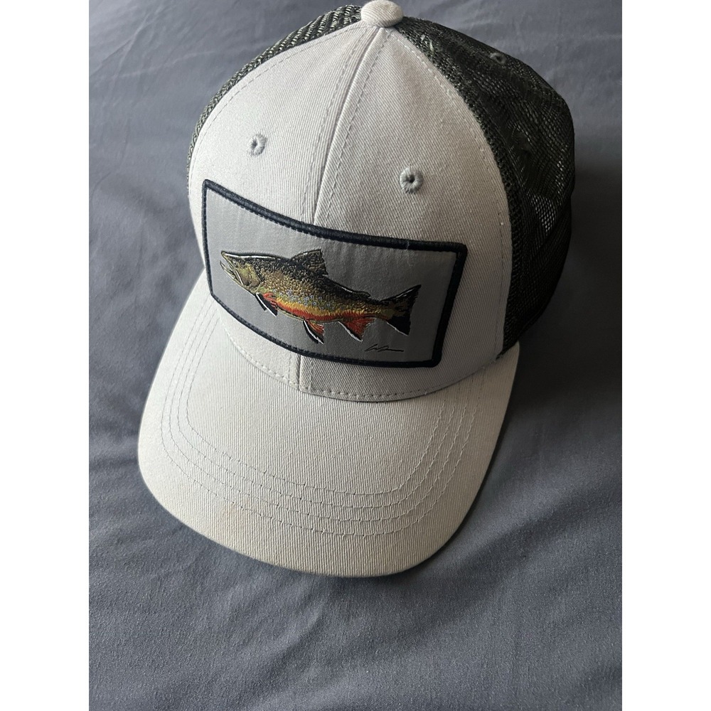 RepYourWater Brown Trout Trucker Hat Gray Black Mesh Snapback Fishing Cap Fly Fi